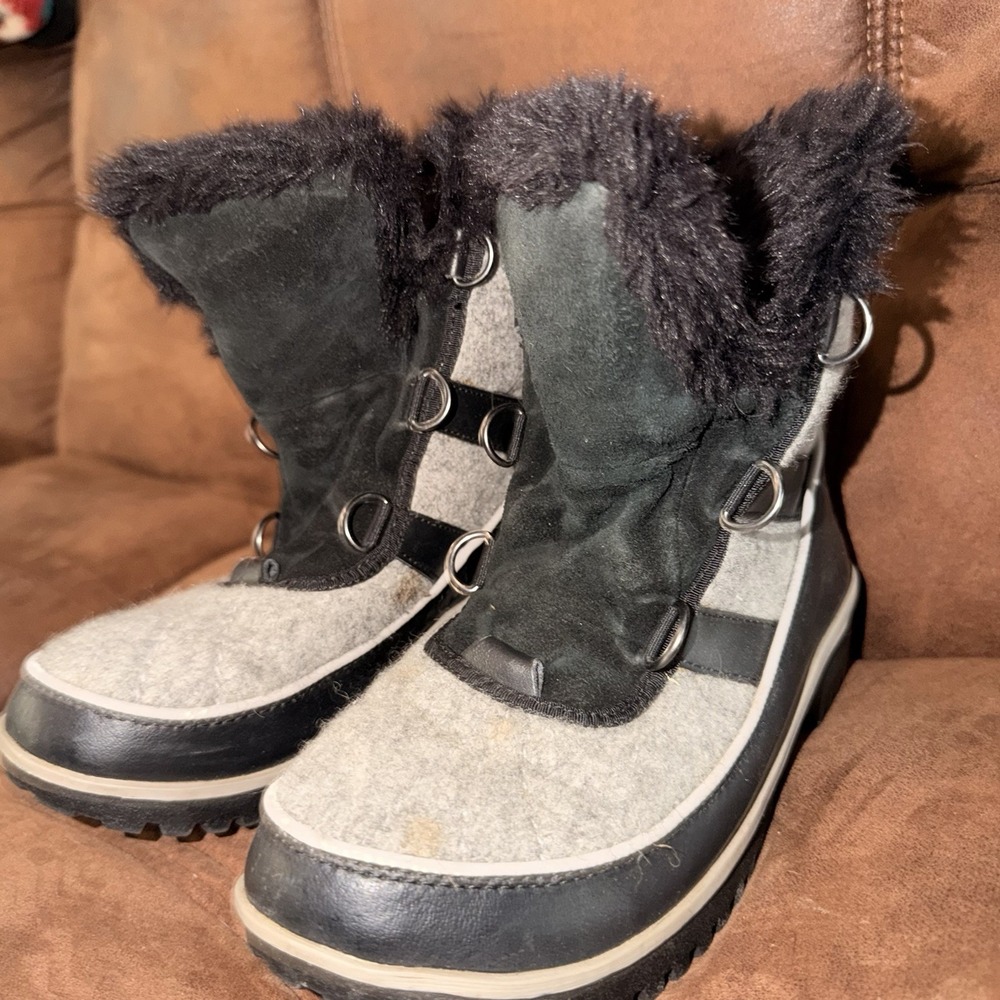 Sorel Tivoli IV Ankle Boots LL5328-061 Women's 8 Waterproof Gray Black No Laces